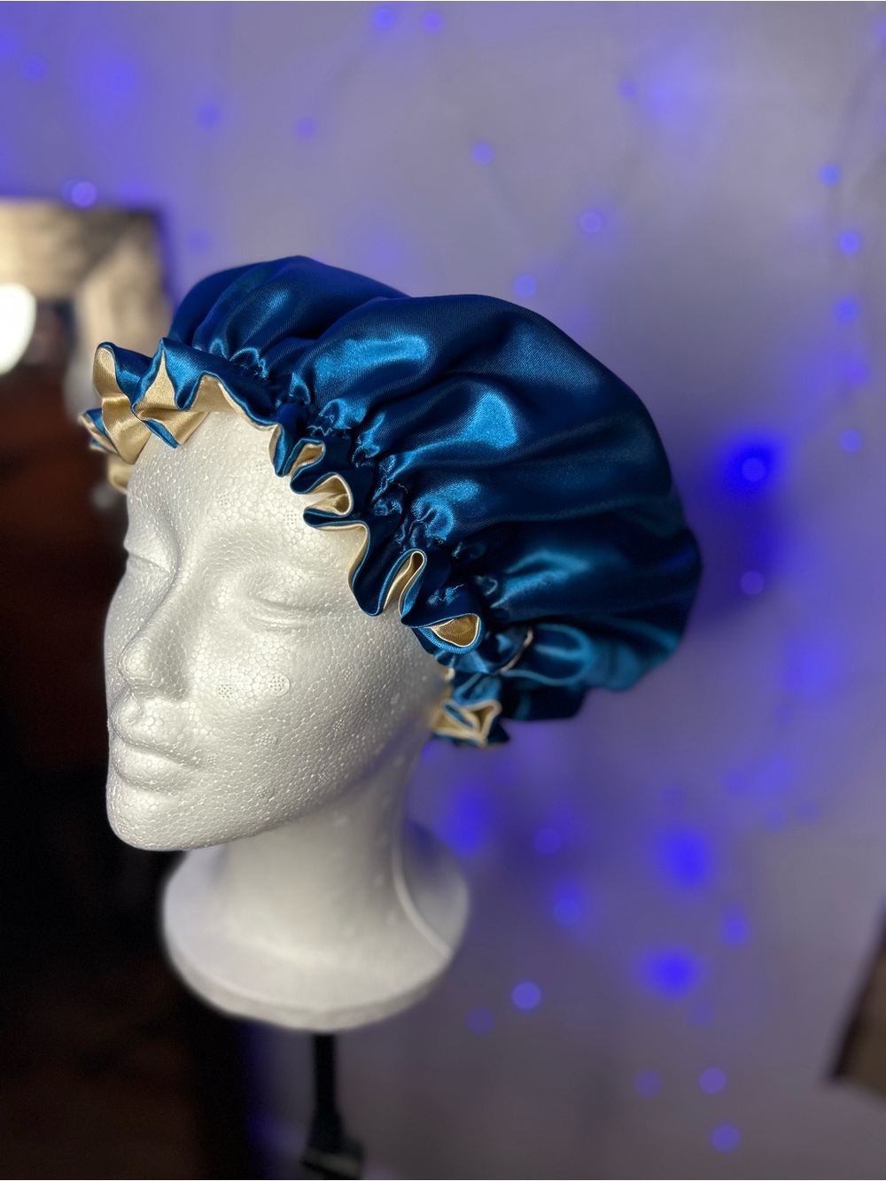 Reversible Satin Bonnet in Teal and Gold - Women Accessories